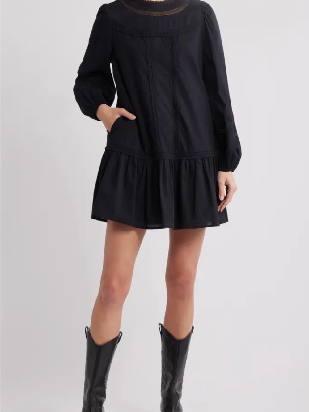 Treasure & Bond Black Long-Sleeve Ruffled Tiered Dress